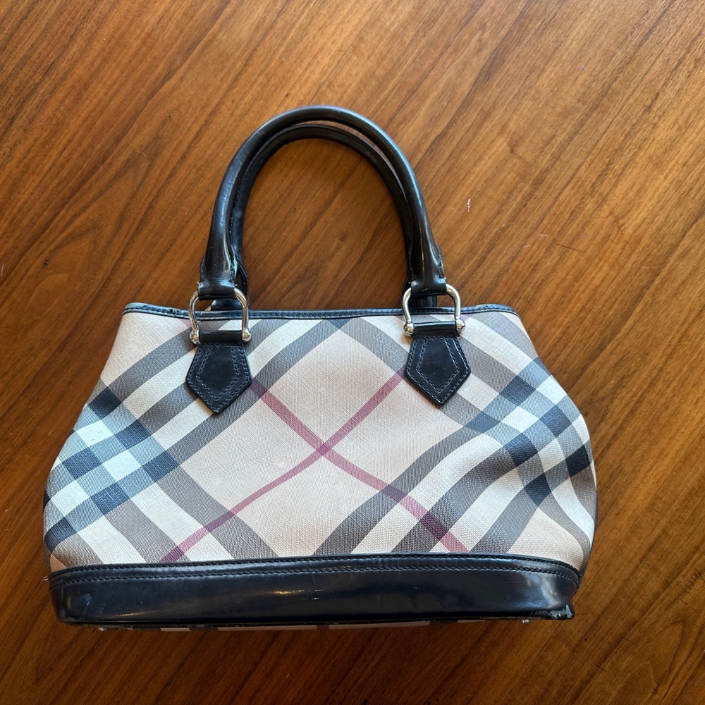 Burberry Black and Cream Tote with Plaid Pattern
